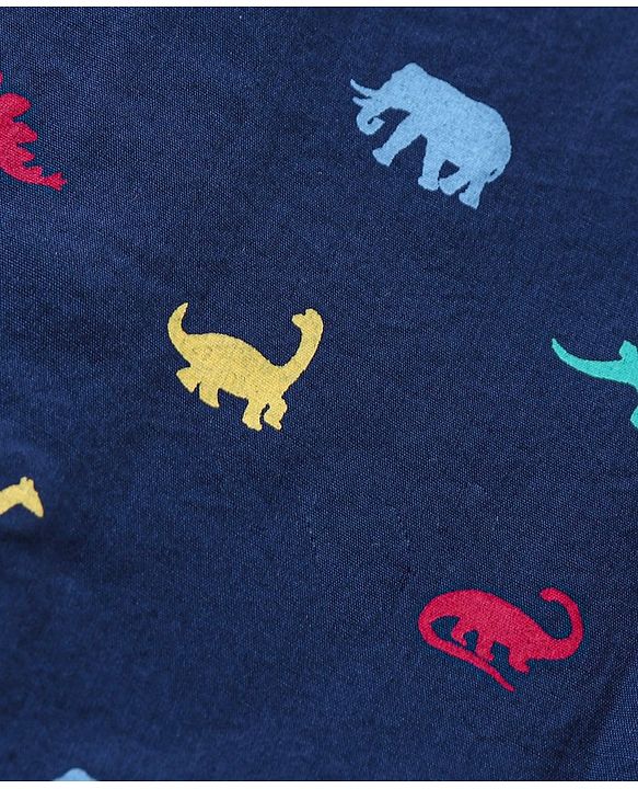 Babyhug Cotton Knit Half Sleeves Shirt And Short Set Animals Print - Navy AOP Grey