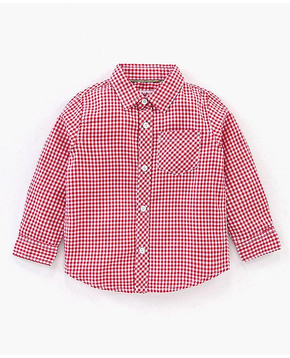 Babyhug Cotton Full Sleeves Checks Shirt & Solid Trousers - Red Brown