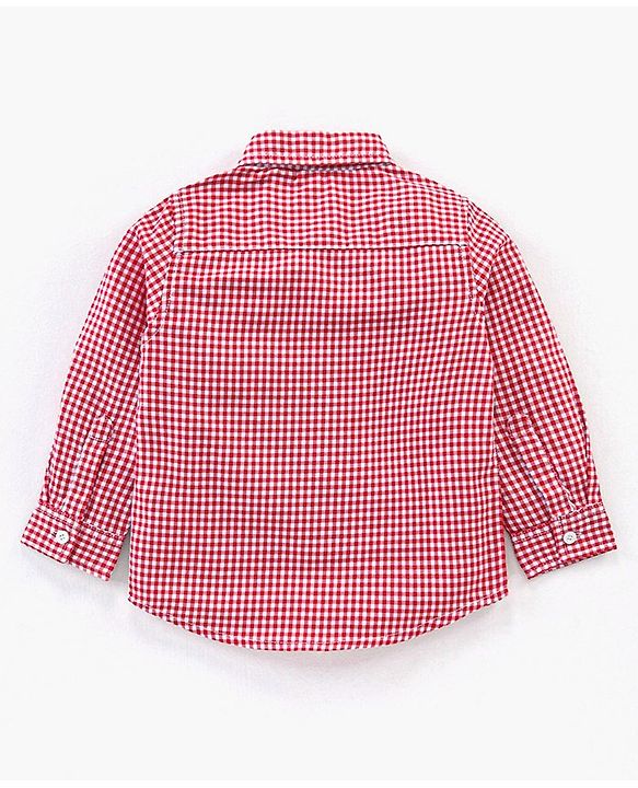 Babyhug Cotton Full Sleeves Checks Shirt & Solid Trousers - Red Brown