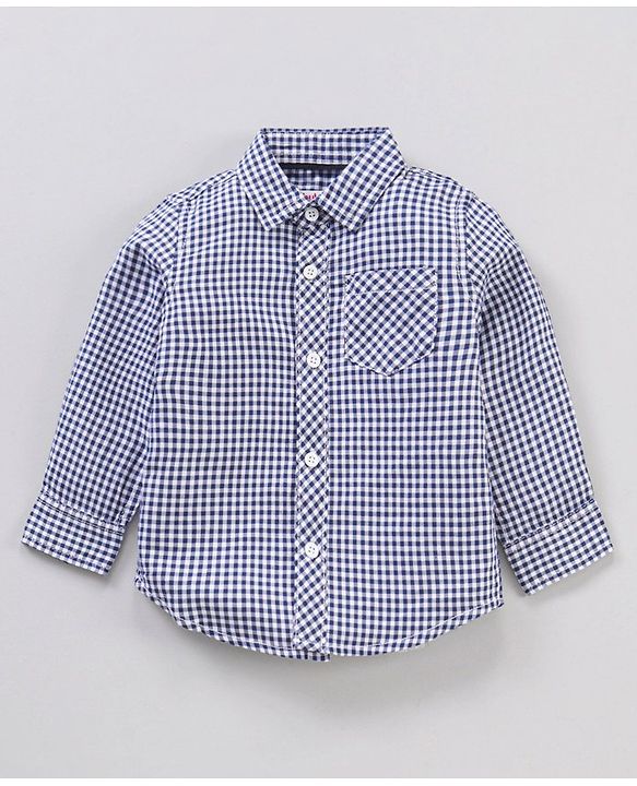 Babyhug Full Sleeves Cotton Woven to Woven Checkered Shirt & Trouser With Suspender - Blue