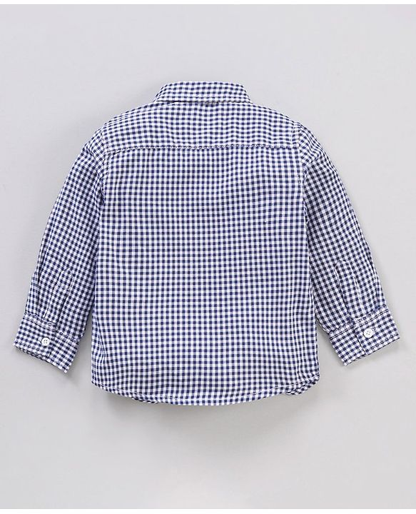 Babyhug Full Sleeves Cotton Woven to Woven Checkered Shirt & Trouser With Suspender - Blue