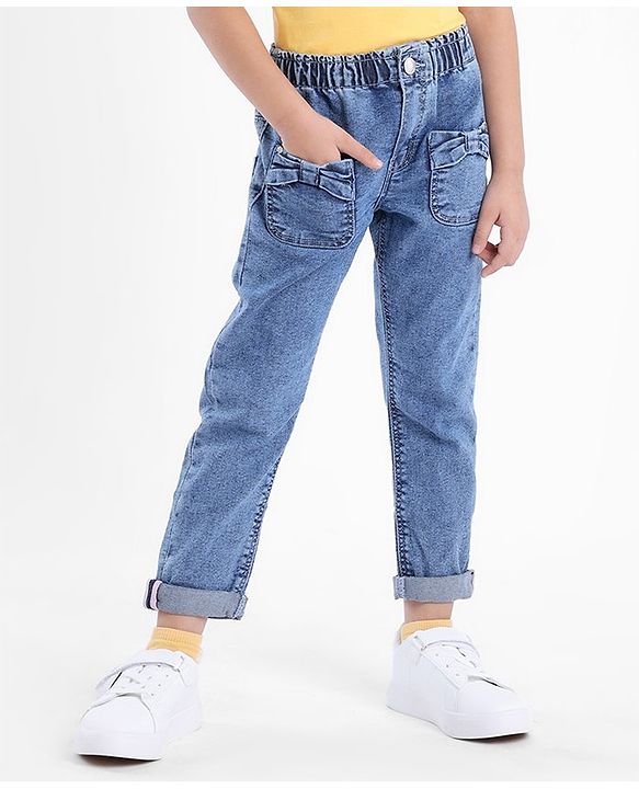 Babyhug Denim Full Length Stretchable Jeggings Solid Color - Blue