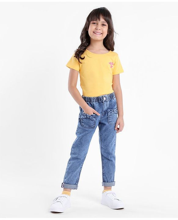 Babyhug Denim Full Length Stretchable Jeggings Solid Color - Blue