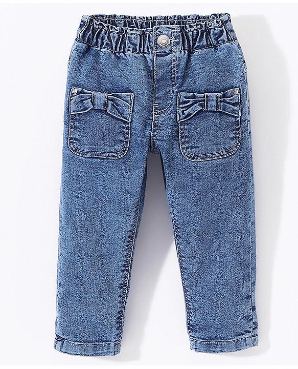 Babyhug Denim Full Length Stretchable Jeggings Solid Color - Blue