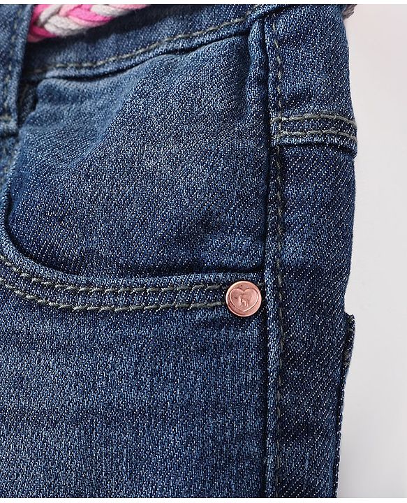 Babyhug Cotton Washed Denim Full Length Stretchable Jeans With Belt - Blue
