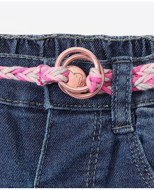 Babyhug Cotton Washed Denim Full Length Stretchable Jeans With Belt - Blue
