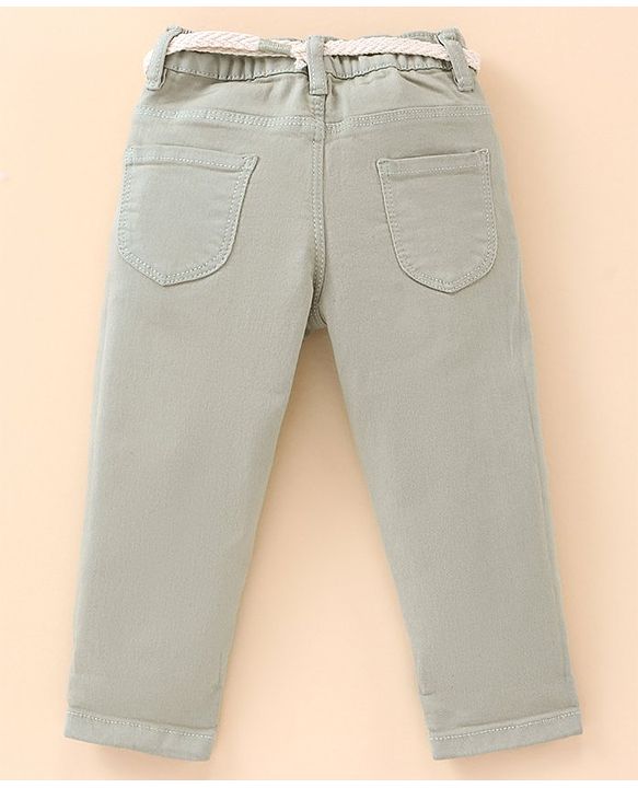 Babyhug Full Length Washed Solid Colour Jeans With Belt With Mock Fly  -Grey