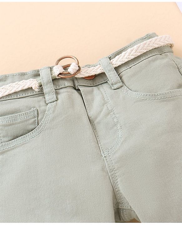 Babyhug Full Length Washed Solid Colour Jeans With Belt With Mock Fly  -Grey