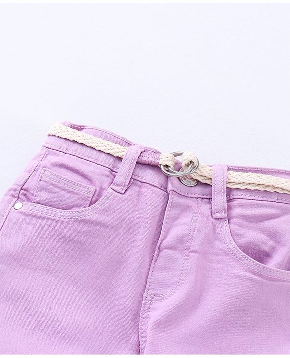 Babyhug Full Length Washed Solid Colour Jeans With Belt   Fly With Zipper -  Lavender