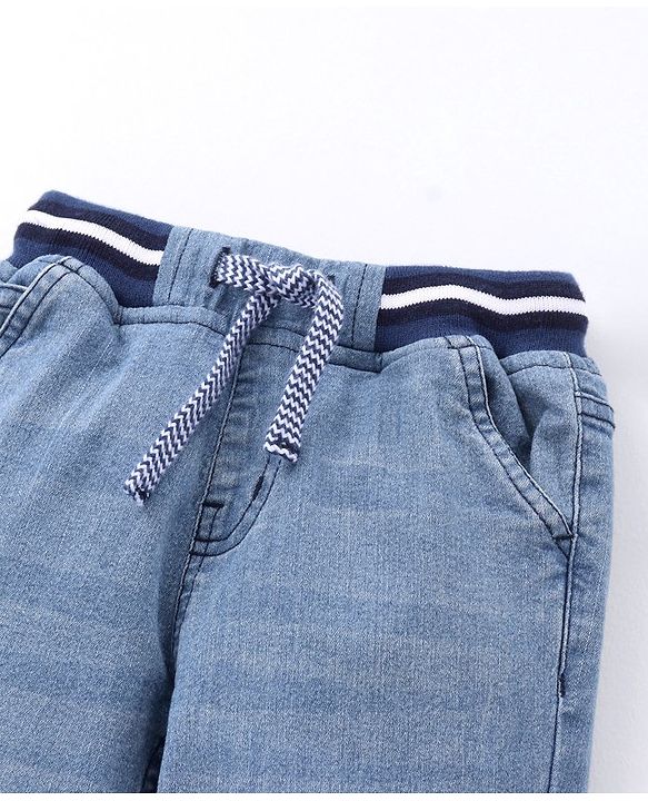 Babyhug Full Length Washed Denim Jeans with  Face Embroidery - Blue