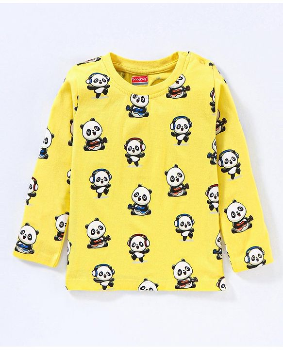 Babyhug Cotton Jersey Knit Full Sleeves T-Shirt Panda Printed Pack of 3 - Blue Green Yellow