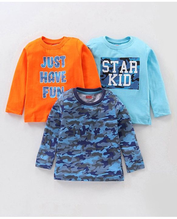Babyhug Full Sleeves T-Shirts Multiprint Pack of 3 - Multicolor