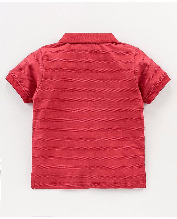 Babyhug Half Sleeves Polo T-Shirt Text Embroidery - Maroon