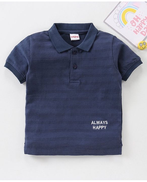 Babyhug Half Sleeves Polo T-Shirt Text Embroidery - Navy Blue