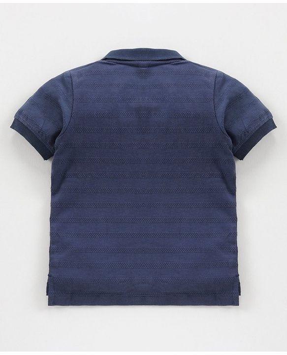Babyhug Half Sleeves Polo T-Shirt Text Embroidery - Navy Blue