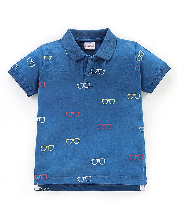 Babyhug Cotton Half Sleeves Polo T-Shirt Goggles Print - Blue