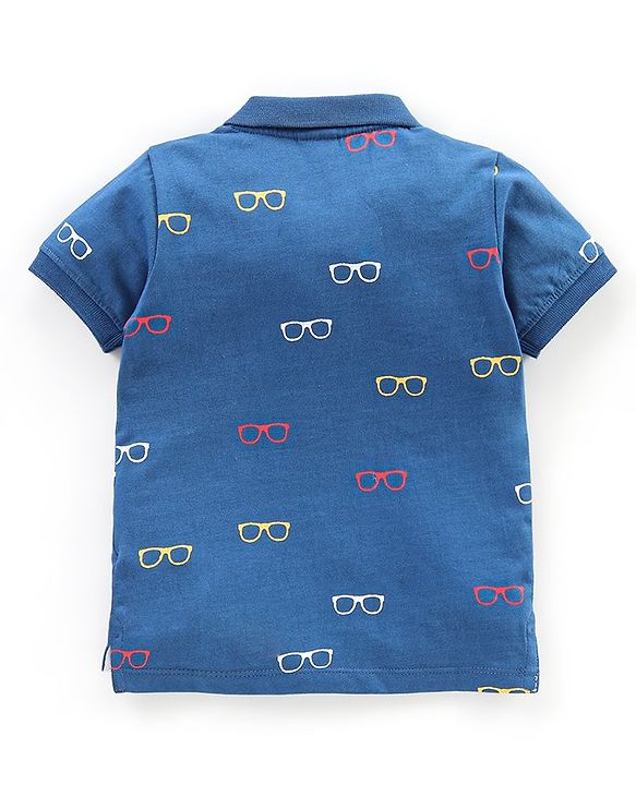 Babyhug Cotton Half Sleeves Polo T-Shirt Goggles Print - Blue