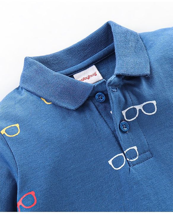 Babyhug Cotton Half Sleeves Polo T-Shirt Goggles Print - Blue