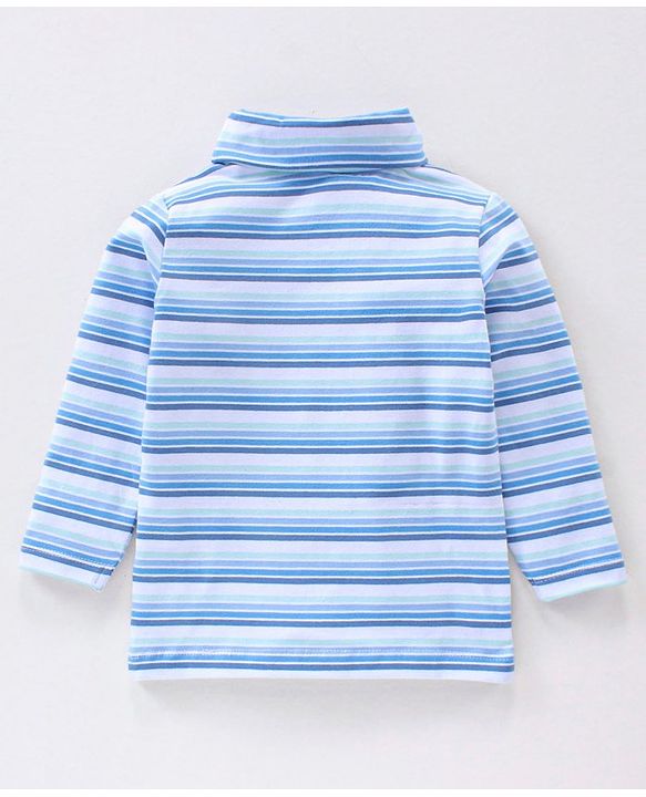 Babyhug Cotton Knit Full Sleeves Striped Winter T-Shirt - Blue