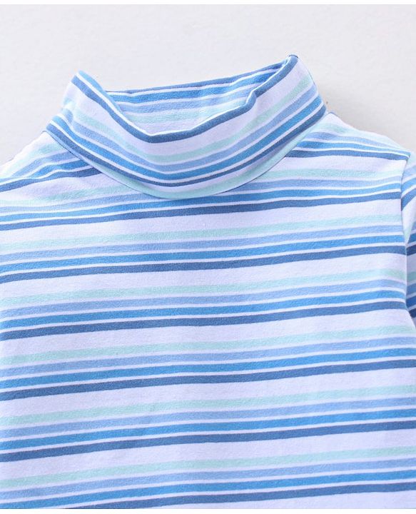 Babyhug Cotton Knit Full Sleeves Striped Winter T-Shirt - Blue