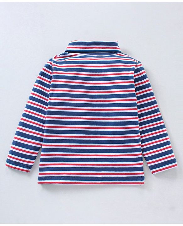 Babyhug Cotton Knit Full Sleeves Striped Skivi Winter T-Shirt - Navy Red