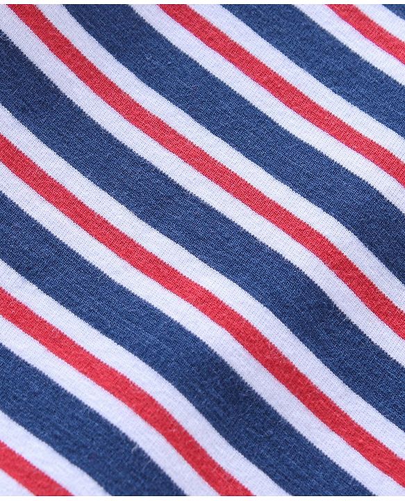 Babyhug Cotton Knit Full Sleeves Striped Skivi Winter T-Shirt - Navy Red