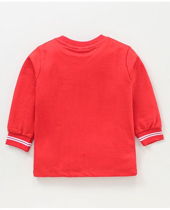 Babyhug Cotton Full Sleeves Winterwear T-Shirt with Bear Applique & Tipping at Cuff- Red