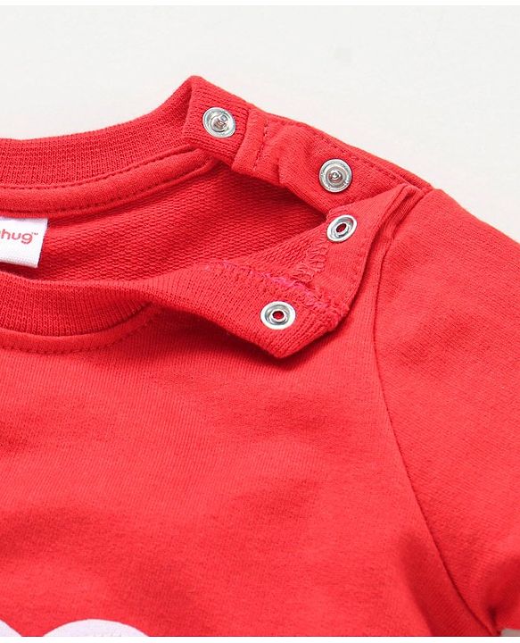 Babyhug Cotton Full Sleeves Winterwear T-Shirt with Bear Applique & Tipping at Cuff- Red