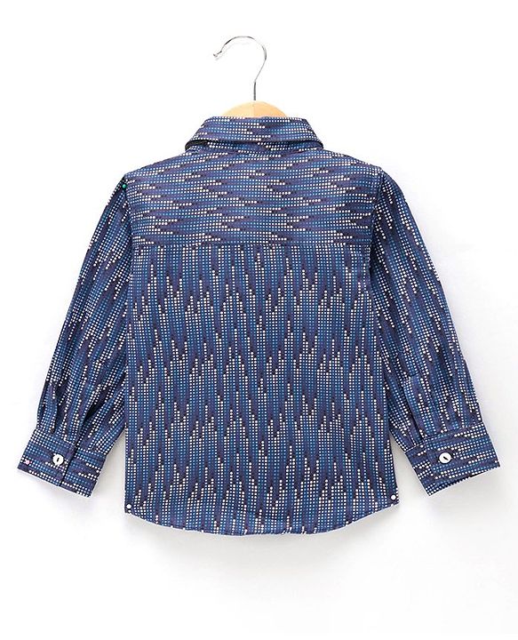 Babyhug Party Wear Full Sleeves Shirt With Bow Digital Print - Navy Blue