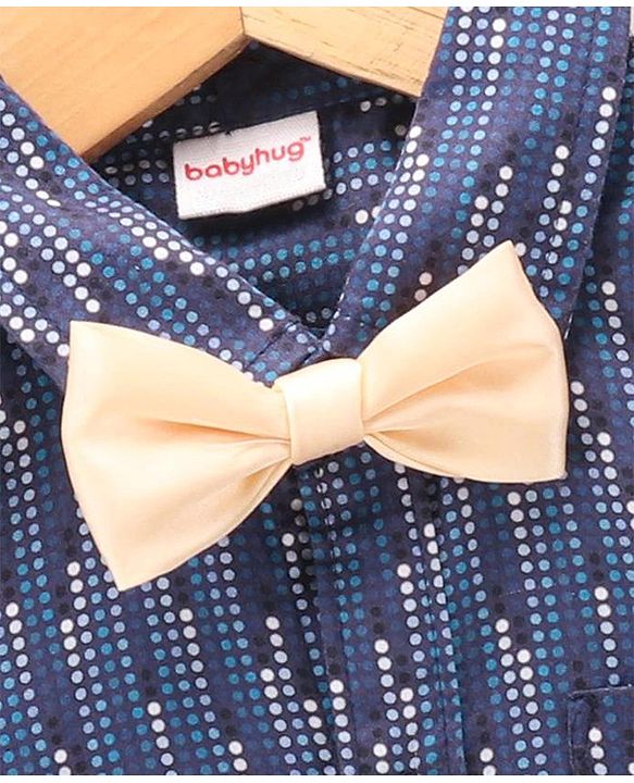 Babyhug Party Wear Full Sleeves Shirt With Bow Digital Print - Navy Blue
