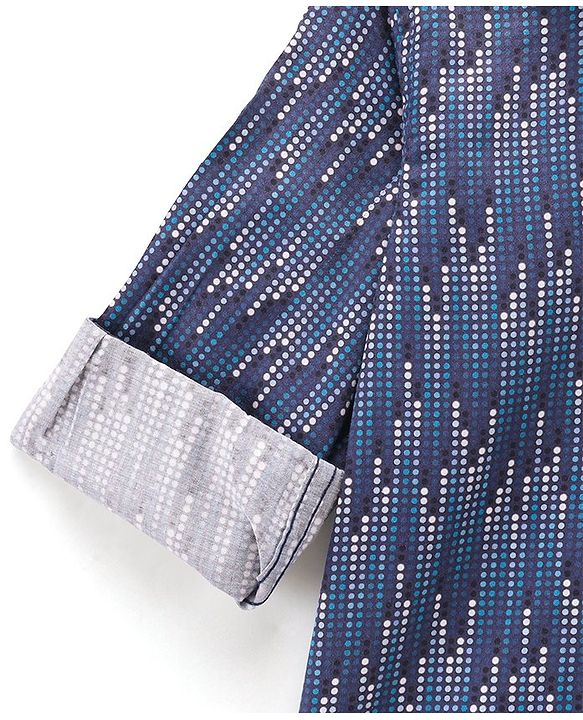 Babyhug Party Wear Full Sleeves Shirt With Bow Digital Print - Navy Blue