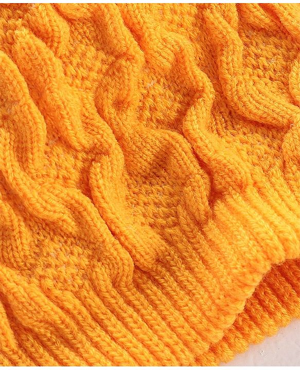 Babyhug Blend Cable Knitted Reversible Cap Textured Mustard - Diameter 10 cm