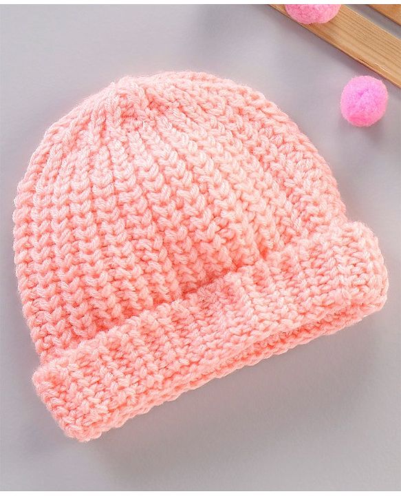 Babyhug Blend Knitted Cap Textured Pink - Diameter 12 cm