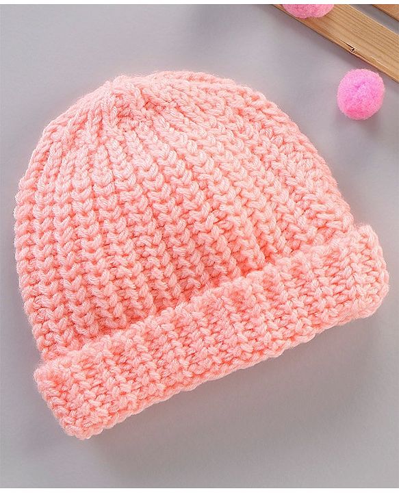Babyhug Blend Knitted Cap Textured Pink - Diameter 12 cm