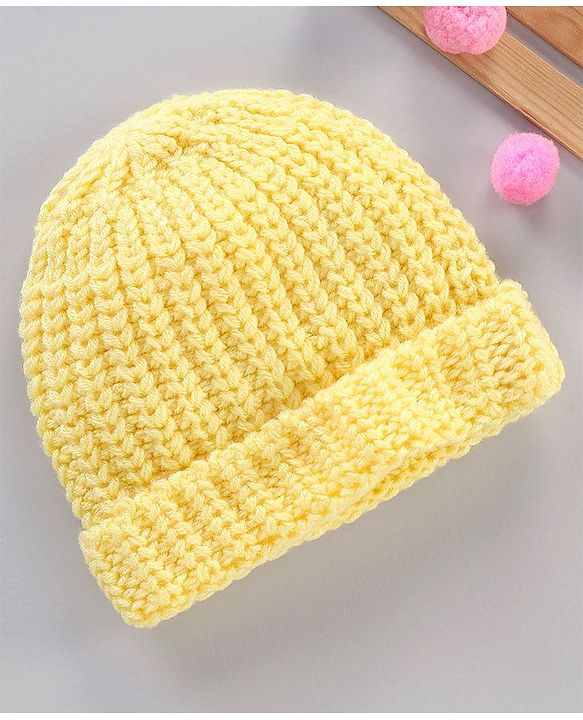 Babyhug Blend Knitted Cap Textured Mustard - Diameter 12 cm