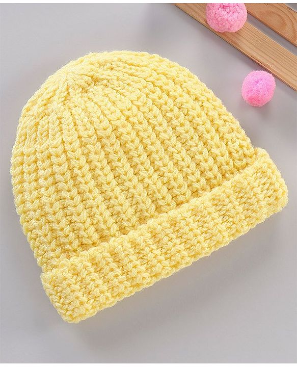 Babyhug Blend Knitted Cap Textured Mustard - Diameter 12 cm
