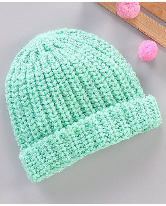 Babyhug Blend Knitted Cap Textured Aqua - Diameter 12 cm