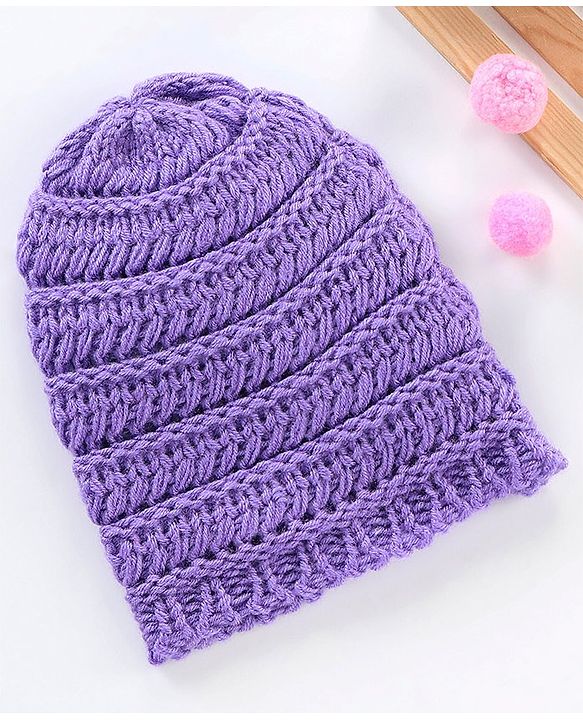 Babyhug Blend Knitted Cap Textured Purple - Diameter 12 cm