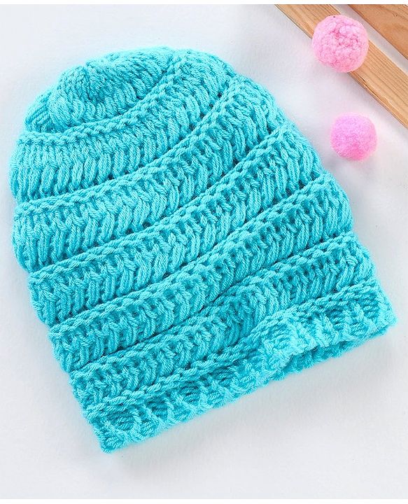 Babyhug Blend Knitted Cap Textured Blue - Diameter 12 cm