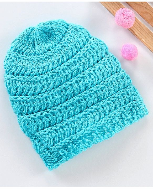 Babyhug Blend Knitted Cap Textured Blue - Diameter 12 cm