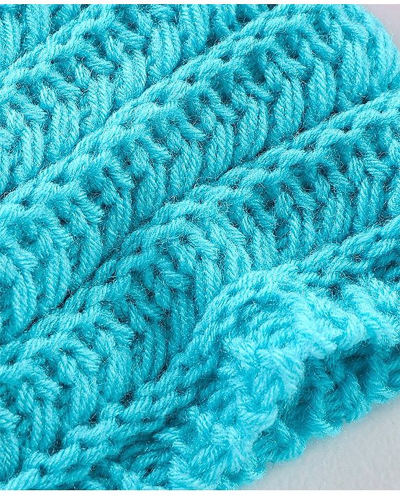 Babyhug Blend Knitted Cap Textured Blue - Diameter 12 cm