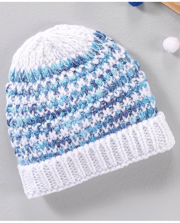 Babyhug Woollen Cap Blue White - Diameter 11 cm