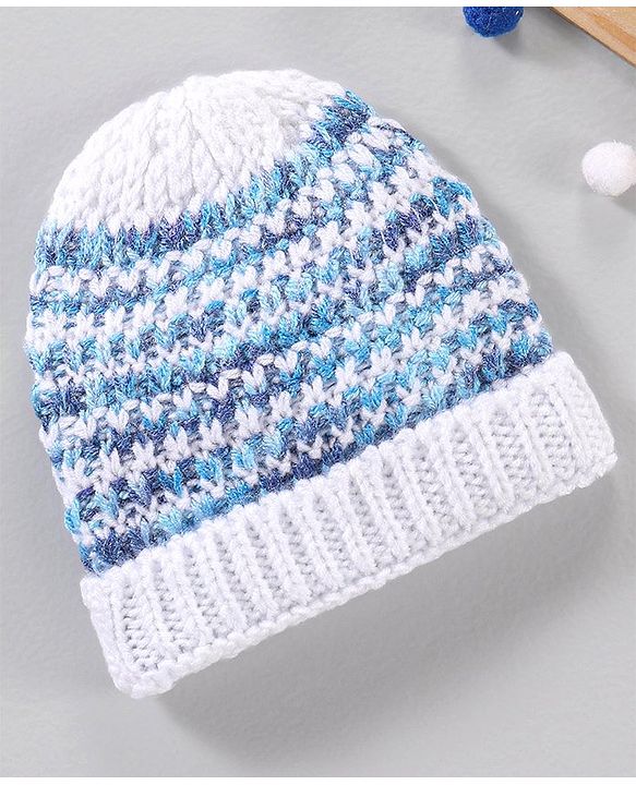 Babyhug Woollen Cap Blue White - Diameter 11 cm