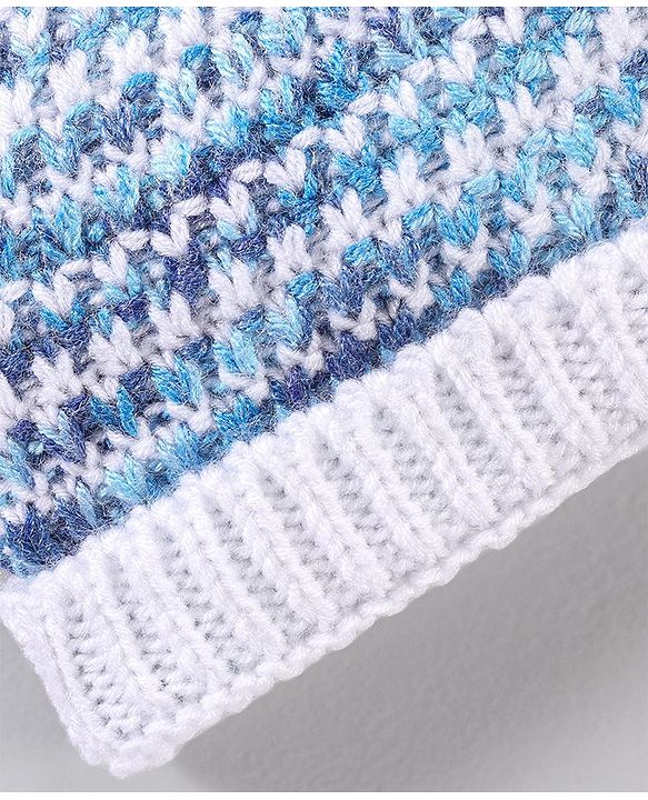 Babyhug Woollen Cap Blue White - Diameter 11 cm