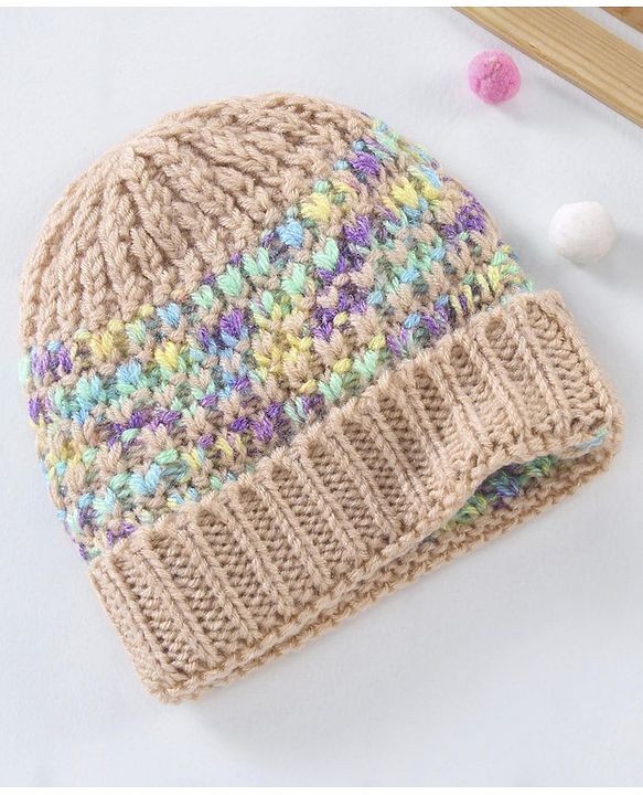 Babyhug Knitted Beanie Cap Solid Dyed - Multicolour