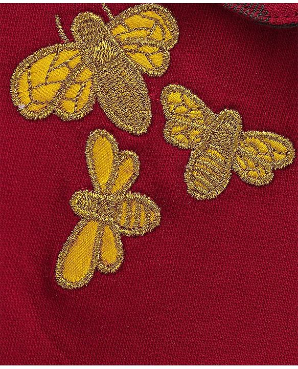 Babyhug Cotton Knit Full sleeves Sweatshirt With Woven Peter Pan Collar & Honeybee Badge - Red