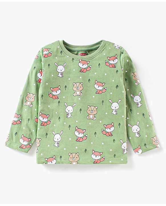 Babyhug Cotton Full Sleeves Night Suit Bunny Print - Green