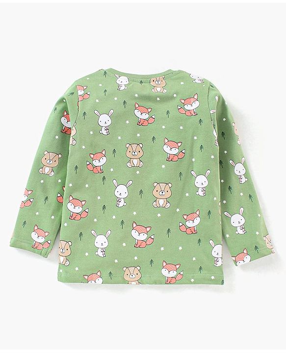 Babyhug Cotton Full Sleeves Night Suit Bunny Print - Green