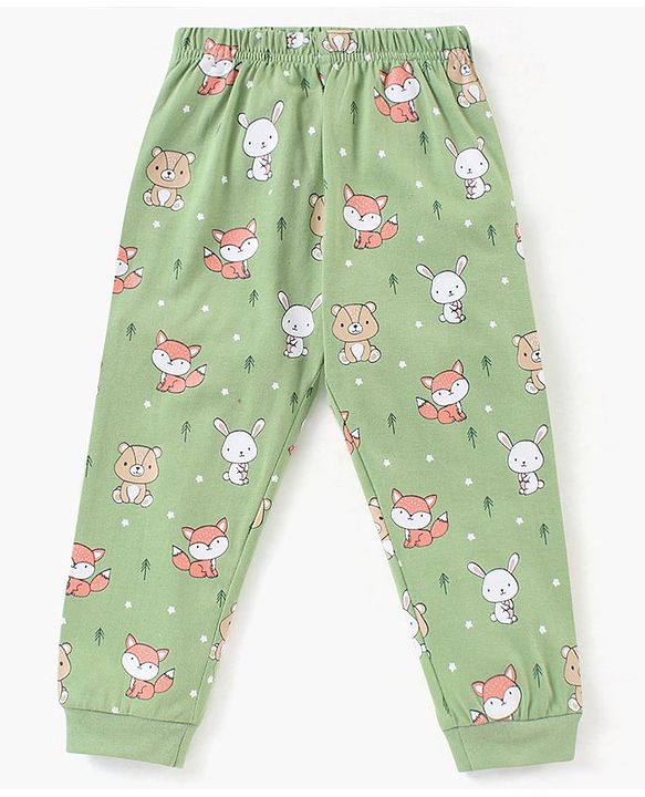 Babyhug Cotton Full Sleeves Night Suit Bunny Print - Green
