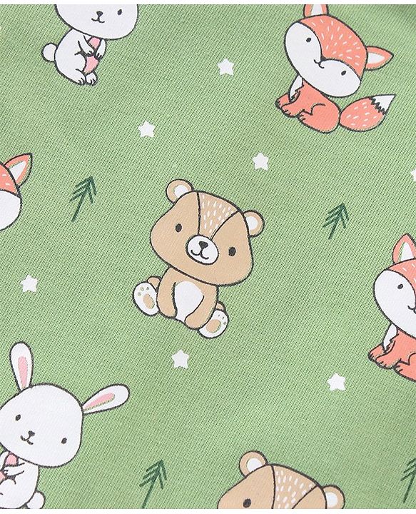 Babyhug Cotton Full Sleeves Night Suit Bunny Print - Green